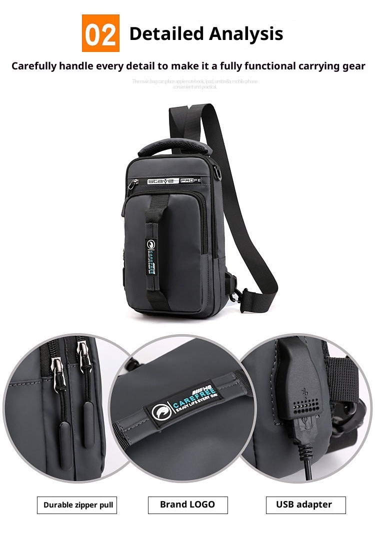 001 Solid Color Oxford Cloth Bag For Men, Single Shoulder Crossbody Business Casual Commuter Chest Bag, USB Backpack_voghion.com