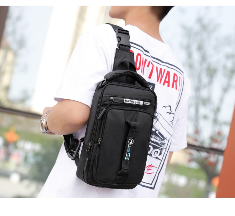 001 Solid Color Oxford Cloth Bag For Men, Single Shoulder Crossbody Business Casual Commuter Chest Bag, USB Backpack_voghion.com