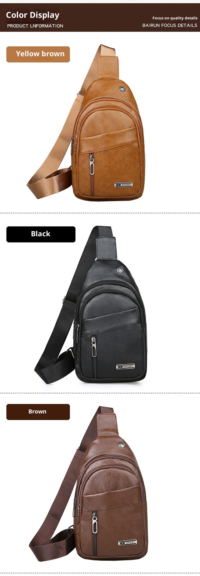001 Manufacturer Wholesale Korean Fashion Men's Crossbody Bag Casual Travel PU Leather Single Shoulder Small Chest Backpack_voghion.com