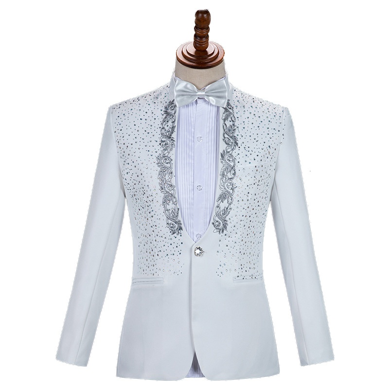 Costume da esibizione per uomo, adulto, con colletto alto e paillettes, cantante, presentatore, coro da palcoscenico, completo formale da uomo_voghion.com