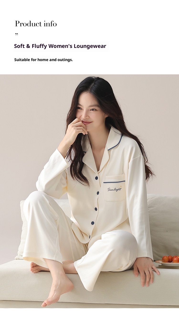 ChicShe Nuovo Pigiama da Donna in Puro Cotone Autunnale a Maniche Lunghe Cardigan Traspirante e Comodo Tutto in Cotone Tinta Unita Indossabile_voghion.com