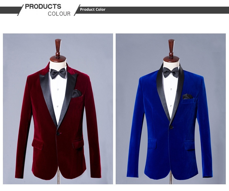 Herren-Freizeitanzug für Jungen, Smoking-Set für Gastgeber, Sänger, Auftrittsoutfit, Bräutigam, Business-Anzug, festliche Kleidung, Burgunderrot, Samt, Königsblau_voghion.com