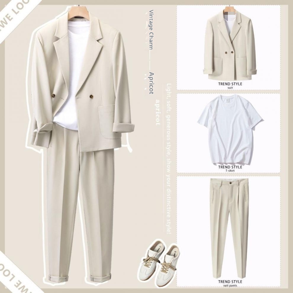 boy Spring And Autumn New Loose Fit Draped Set For Men Korean Trendy Handsome Casual Mature Style Men's Three-Piece Suit_voghion.com
