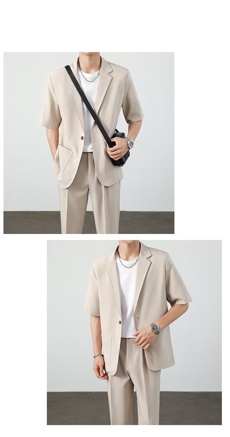 ragazzo Xia Pi Shuai Ice Silk Sottile Corto Uomo Moda Completo Due Pezzi Set Manica Cinque Quarti Casual_voghion.com