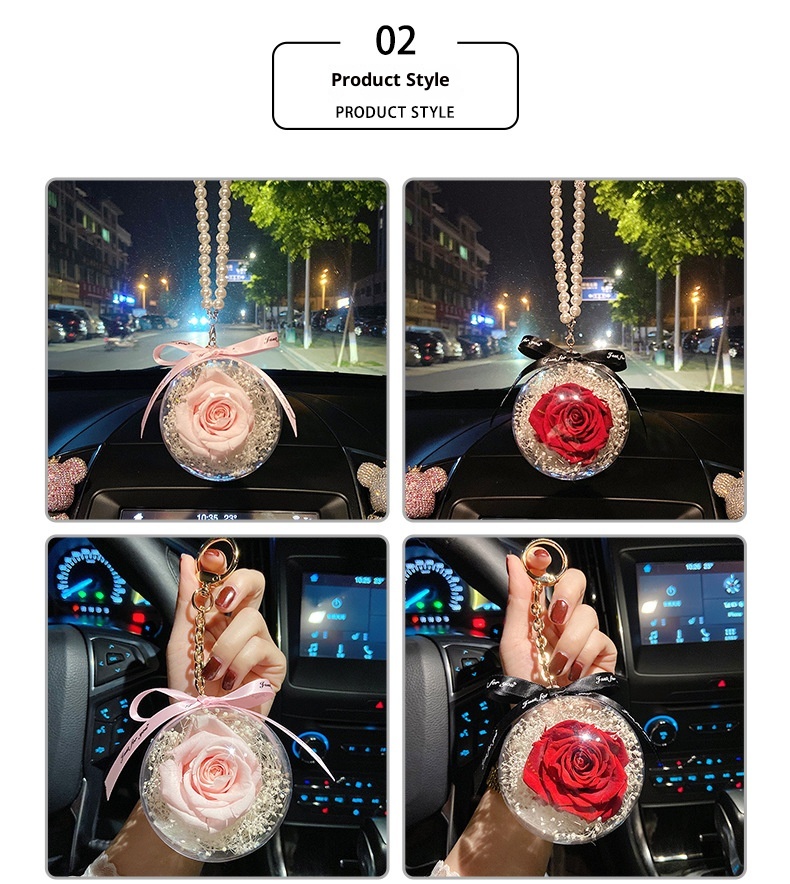 Portachiavi creativo con fiore eterno, in acrilico, con palla di rosa, regalo di festa per la moglie, decorazione per interni auto_voghion.com