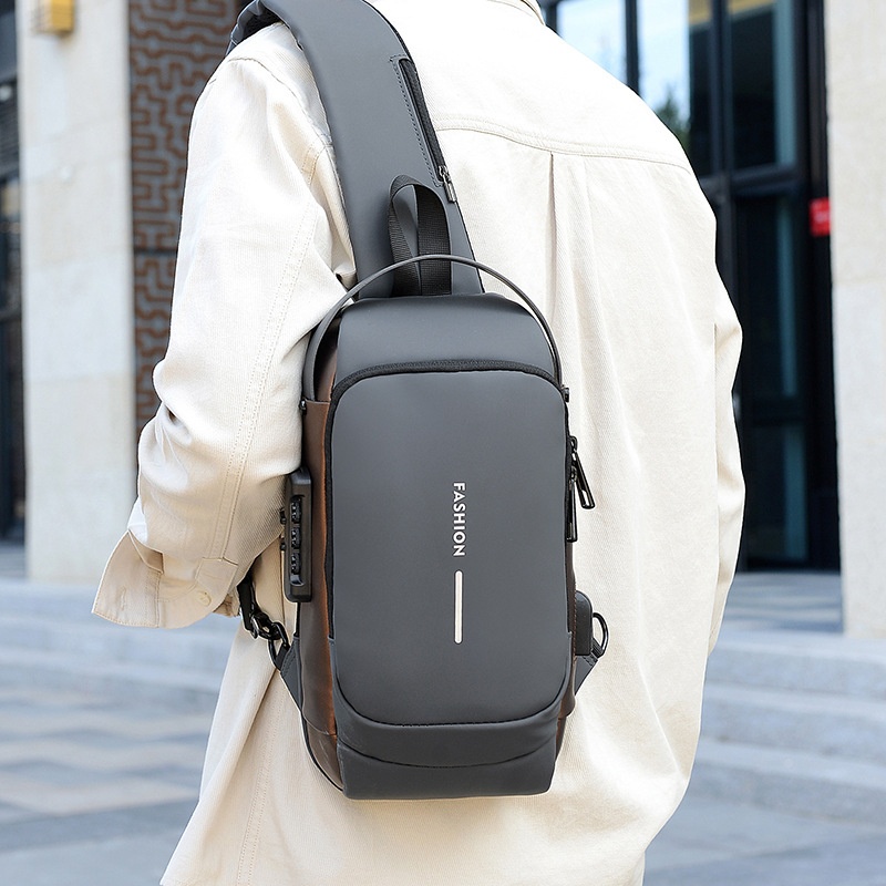 001 Erkek Göğüs Çantası, Şifreli Kilit, Hırsızlığa Karşı Dayanıklı Bisiklet, Günlük Açık Hava Koşu Seyahat Bel Çantası, Tek Omuz_voghion.com