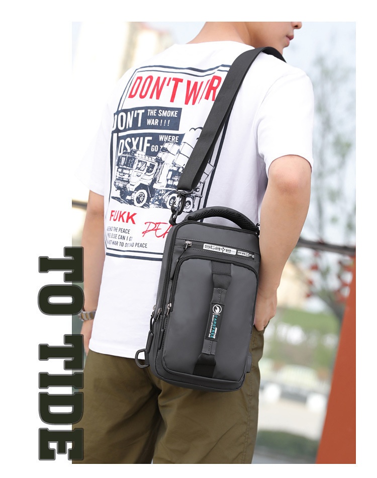 001 Solid Color Oxford Cloth Bag For Men, Single Shoulder Crossbody Business Casual Commuter Chest Bag, USB Backpack_voghion.com