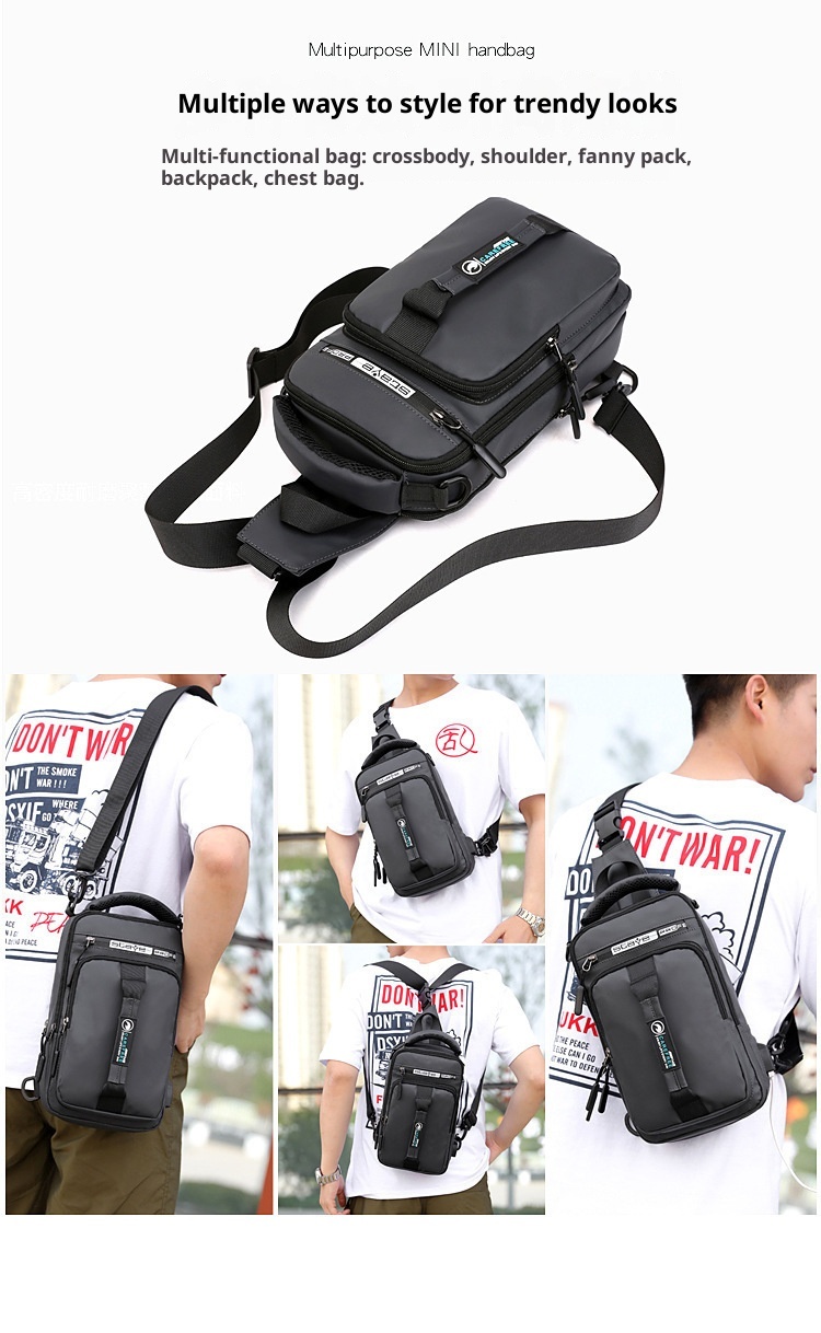 001 Solid Color Oxford Cloth Bag For Men, Single Shoulder Crossbody Business Casual Commuter Chest Bag, USB Backpack_voghion.com
