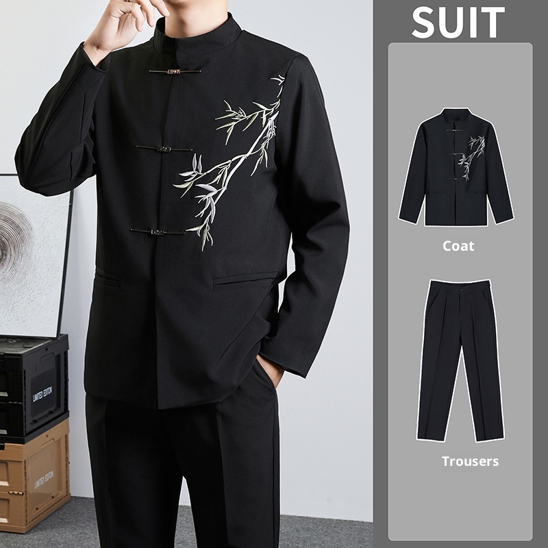 Herren-Anzug im Retro-Stil mit Stehkragen für Frühling und Herbst – ideal für Hochzeiten._voghion.com