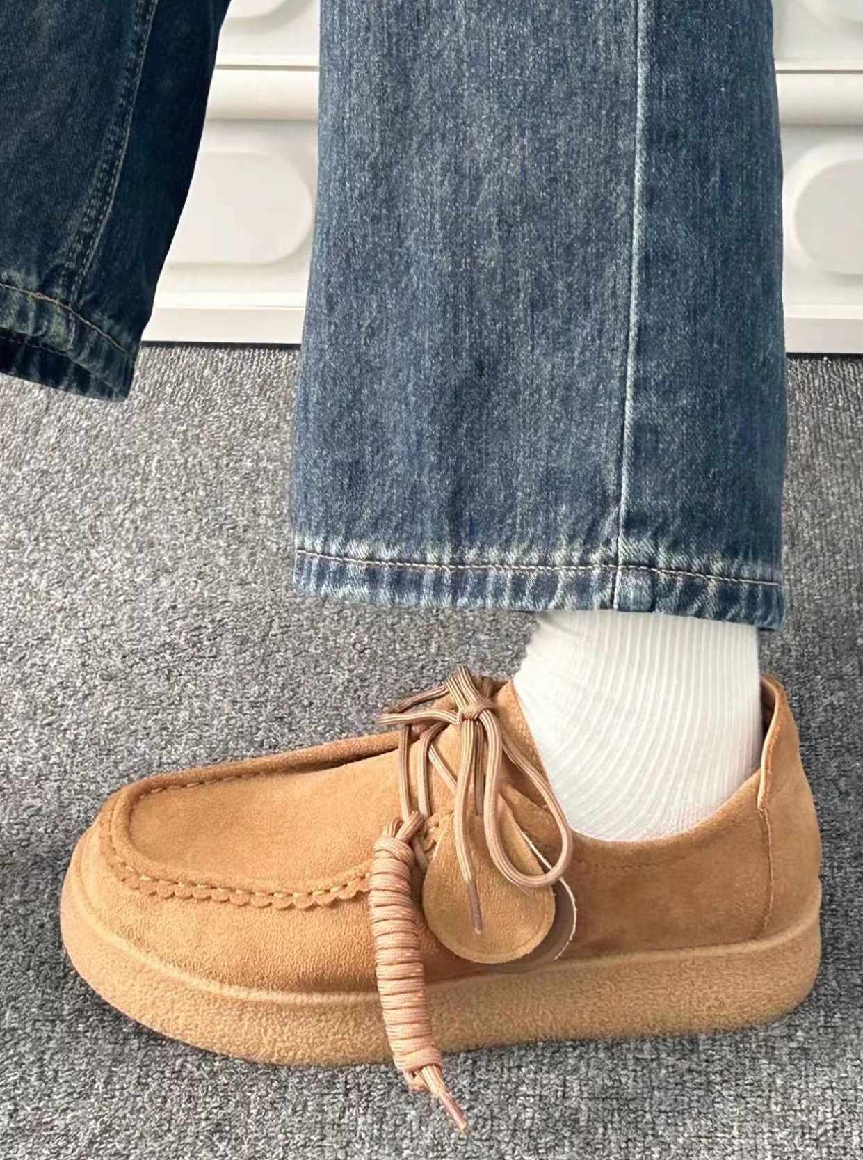 ShoeGlobe Echt Leer~Dong Jie Same Style Kangoeroe Herfst Winter Nieuwe Veterschoenen Retro Platte Casual Schoenen Dikke Zolen Sneakers Voor_voghion.com