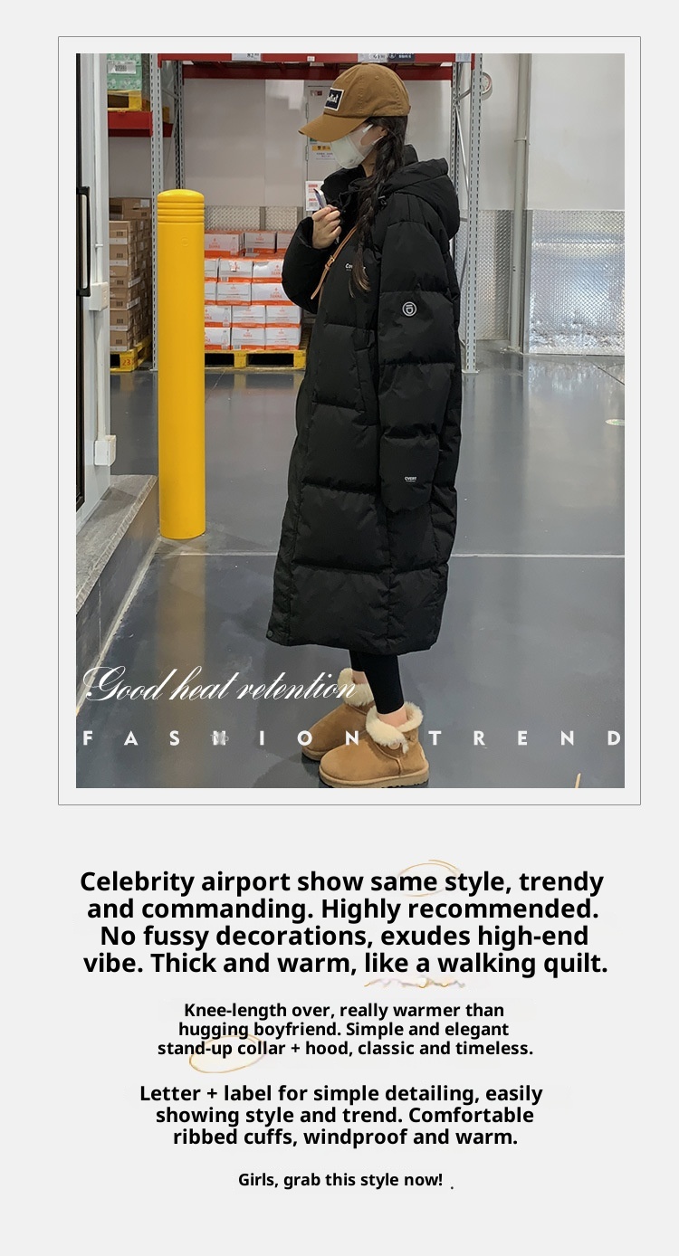 Doudoune longue ChicShe en coton pour femme, arrivant au-dessus du genou, extra longue, collection hiver 2023, manteau épais et ample pour couple_voghion.com