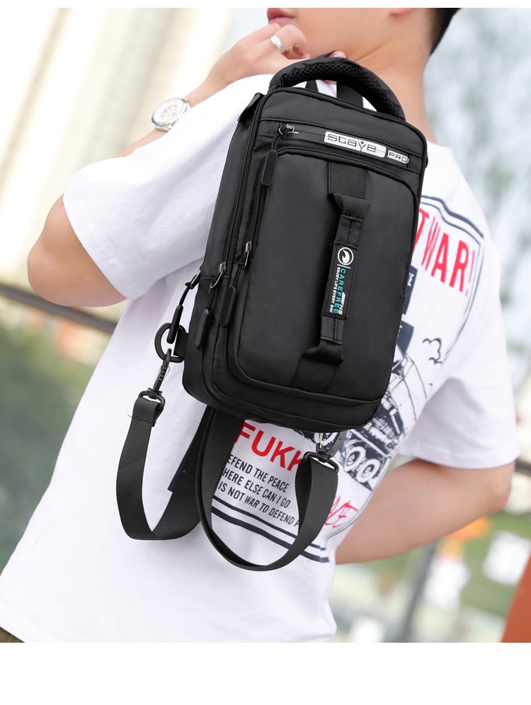 001 Solid Color Oxford Cloth Bag For Men, Single Shoulder Crossbody Business Casual Commuter Chest Bag, USB Backpack_voghion.com