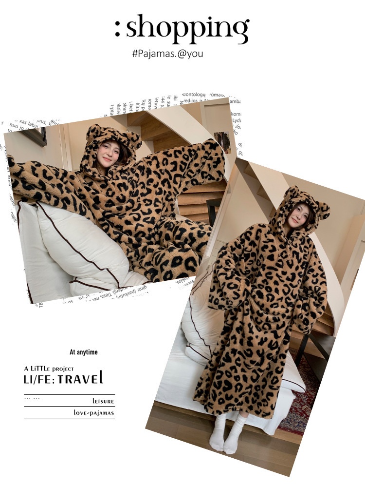 ChicShe Cross-Border Women's Winter New Thickened Flannel Hooded Nightgown European And American Style Plus Size Loose Warm_voghion.com