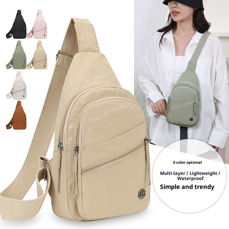 001 Japanese Style Simple Women's Chest Large Capacity Solid Color Casual Shoulder Multi-Compartment Versatile Outdoor_voghion.com