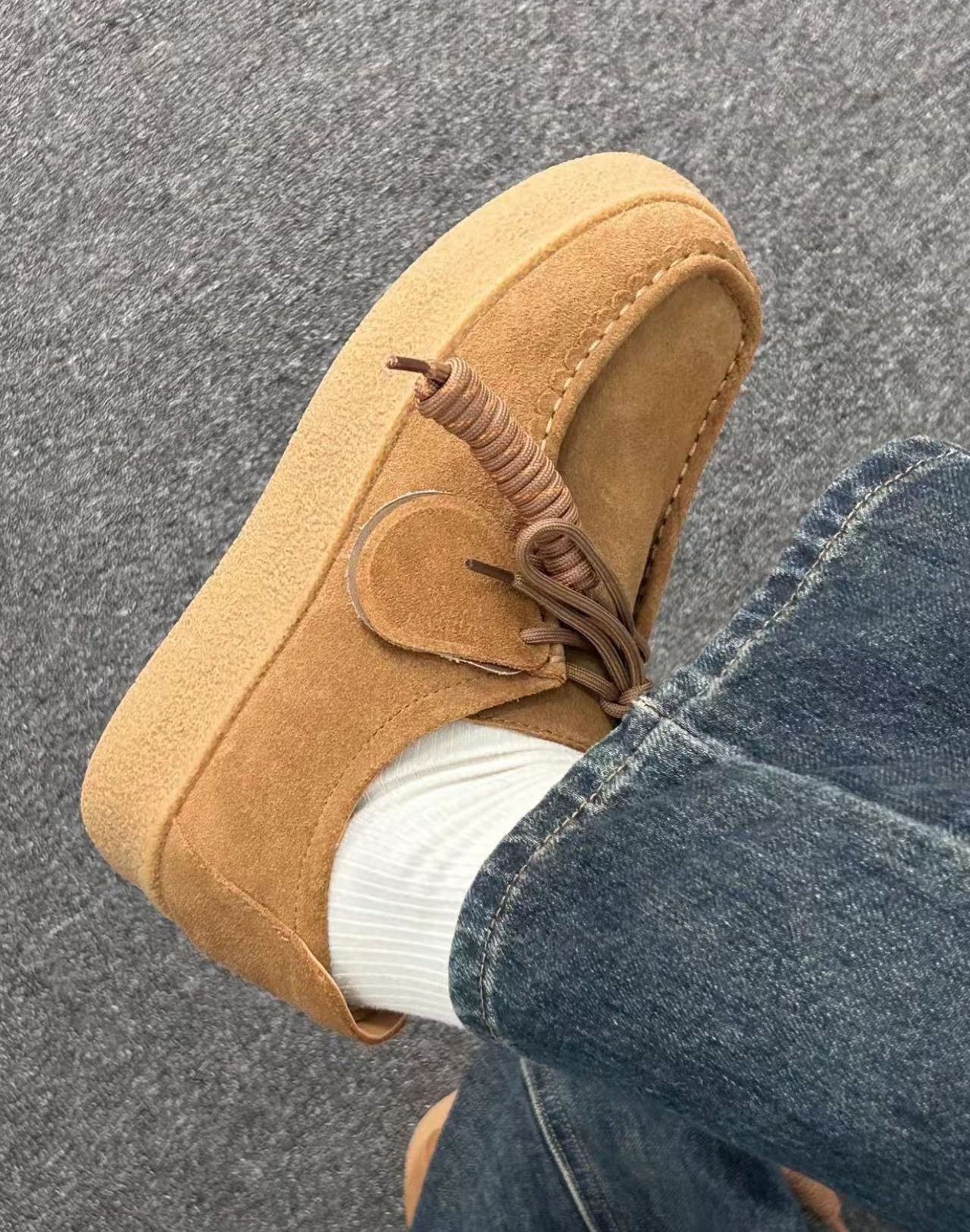 ShoeGlobe Echt Leer~Dong Jie Same Style Kangoeroe Herfst Winter Nieuwe Veterschoenen Retro Platte Casual Schoenen Dikke Zolen Sneakers Voor_voghion.com