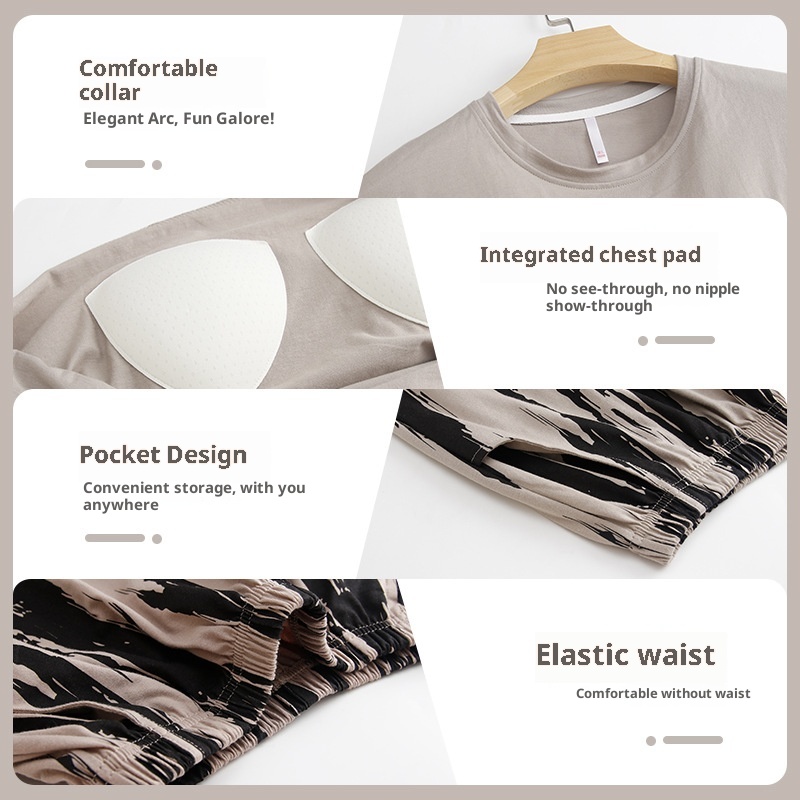 ChicShe Women's Cotton Long Sleeve Round Neck Pullover Simple Casual New Home Wear Set With Built-in Chest Pads For Spring And_voghion.com