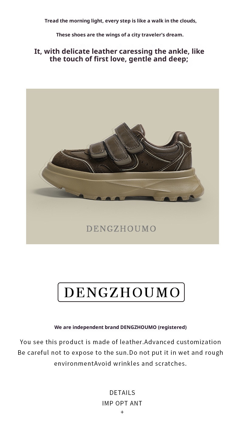 ShoeGlobe 2024 Retro Echt Leren Velcro Sneakers Voor Dames, Herfst En Winter Nieuw Veelzijdig Platform Dikke Zool Casual Trendy_voghion.com