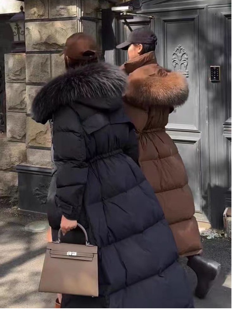 ChicShe 2024 New Winter Large Fur Collar Hooded Thickened Long White Duck Warm Korean Style Women's Down Jacket Coat_voghion.com