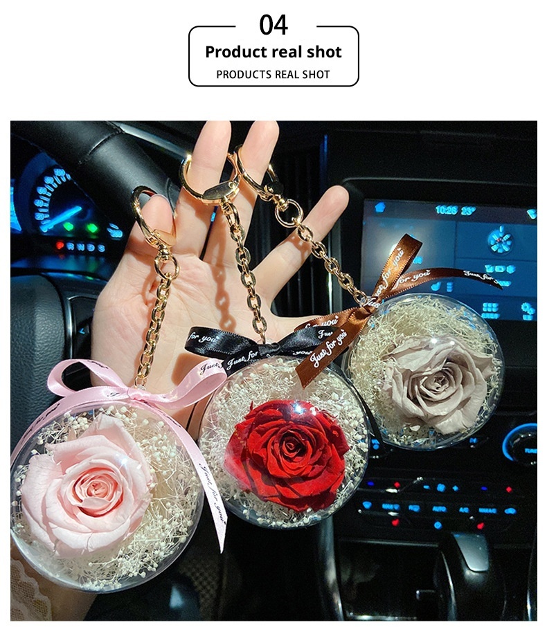 Portachiavi creativo con fiore eterno, in acrilico, con palla di rosa, regalo di festa per la moglie, decorazione per interni auto_voghion.com