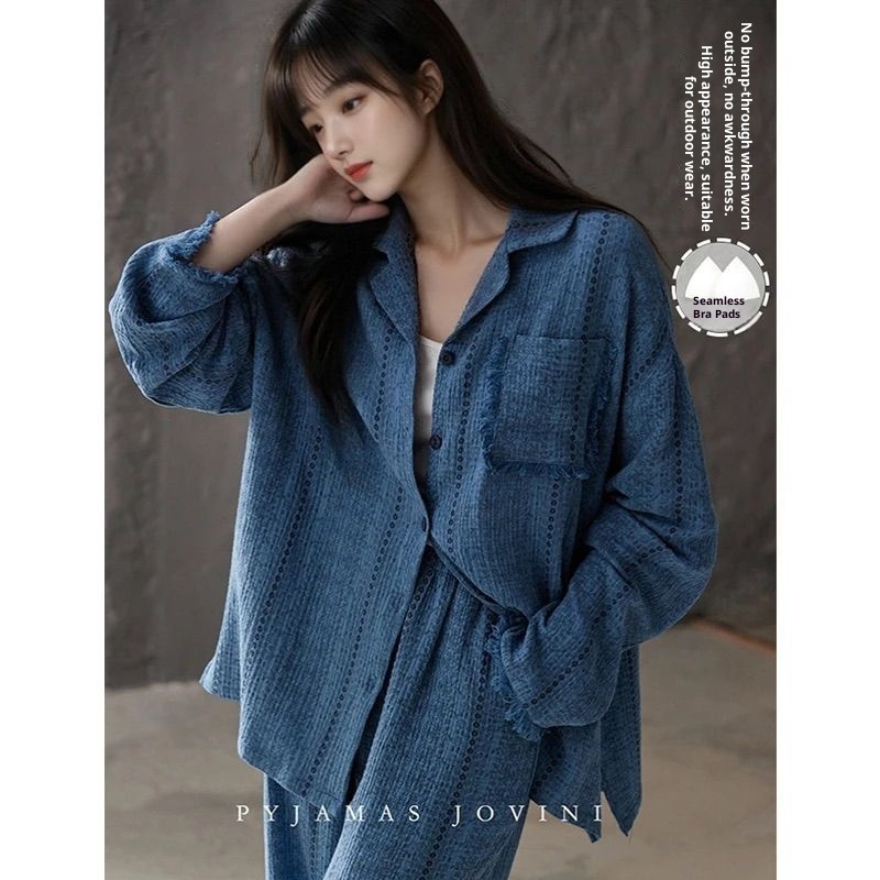 ChicShe Women's Pajamas Spring And Autumn Long Sleeve High-end Gauze Old Money Style With Chest Pads Wearable Fashion Homewear_voghion.com