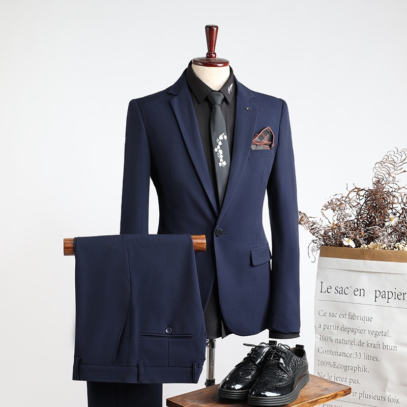 boy Spring New Men's Set Korean Style Slim Fit Fashion Wedding Groomsmen Business Professional Formal Suit_voghion.com