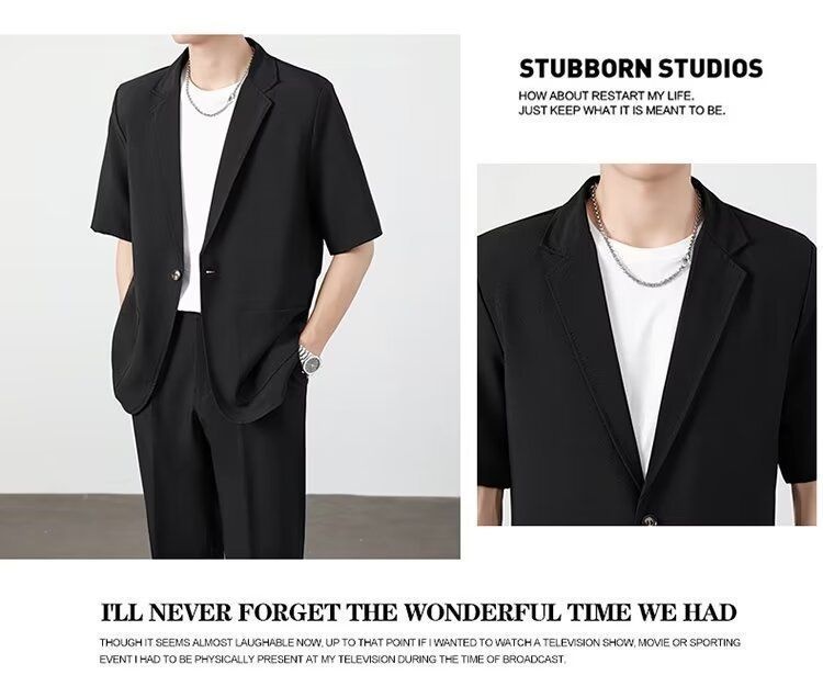 ragazzo Xia Pi Shuai Ice Silk Sottile Corto Uomo Moda Completo Due Pezzi Set Manica Cinque Quarti Casual_voghion.com