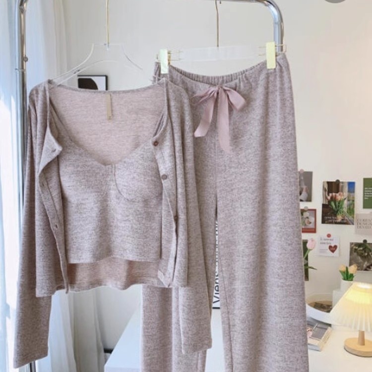 ChicShe Winter Japanese Style Sexy Pajamas For Women With Chest Pads, Spring Autumn Women's 2025 New Three-Piece Set Homewear_voghion.com