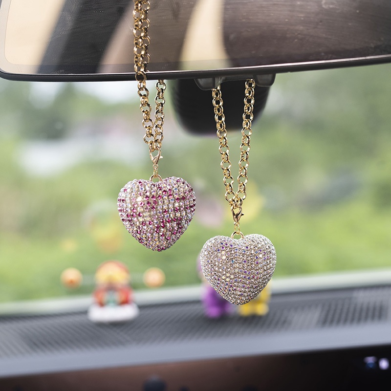 Neuer 3D-Herzanhänger mit Glitzermotiv für den Rückspiegel – Auto-Innendekoration_voghion.com