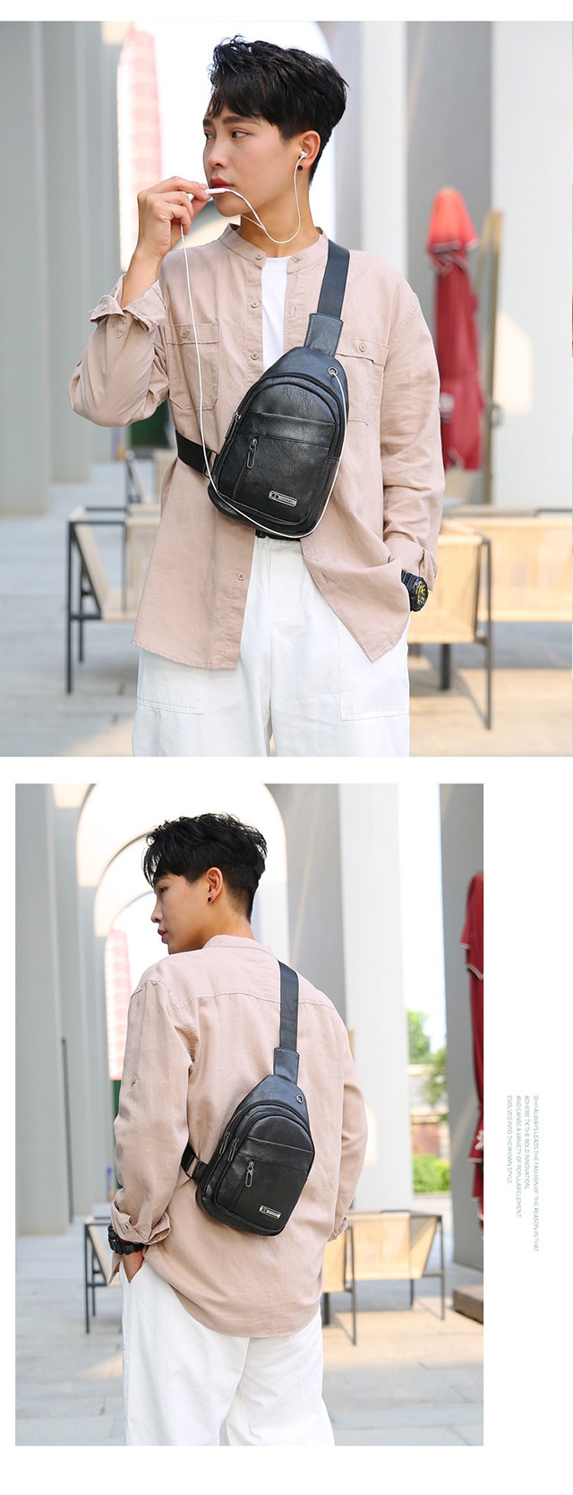 001 Manufacturer Wholesale Korean Fashion Men's Crossbody Bag Casual Travel PU Leather Single Shoulder Small Chest Backpack_voghion.com