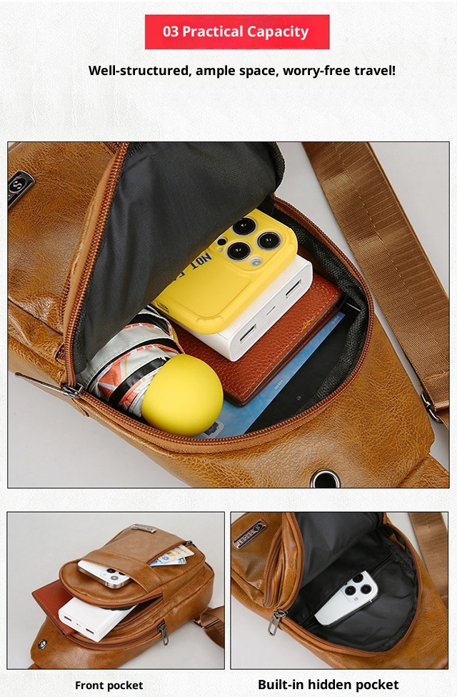 001 Manufacturer Wholesale Korean Fashion Men's Crossbody Bag Casual Travel PU Leather Single Shoulder Small Chest Backpack_voghion.com