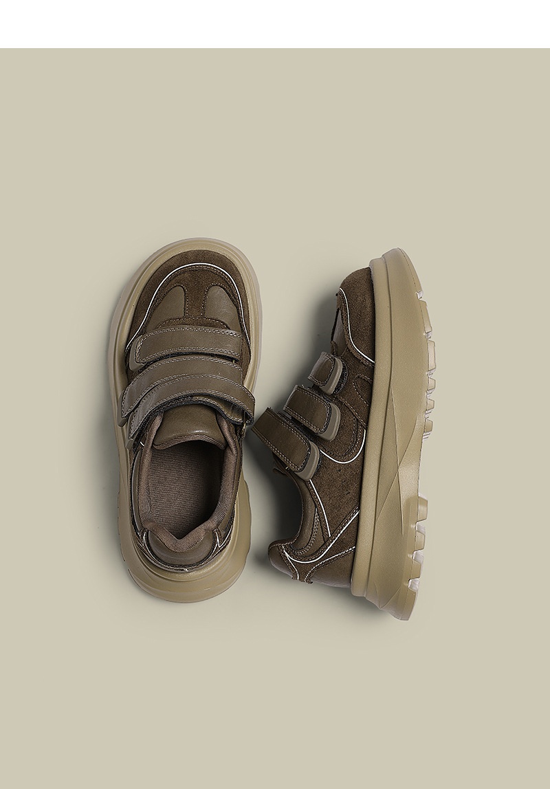 ShoeGlobe 2024 Retro Echt Leren Velcro Sneakers Voor Dames, Herfst En Winter Nieuw Veelzijdig Platform Dikke Zool Casual Trendy_voghion.com