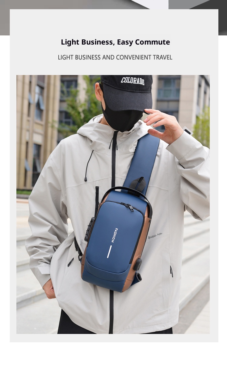 001 Tek Omuzlu Çapraz Askılı Spor Sırt Çantası Erkek Göğüs Şifreli Kilitli Hırsızlığa Karşı Bisiklet Günlük Açık Hava Koşu Çantası_voghion.com