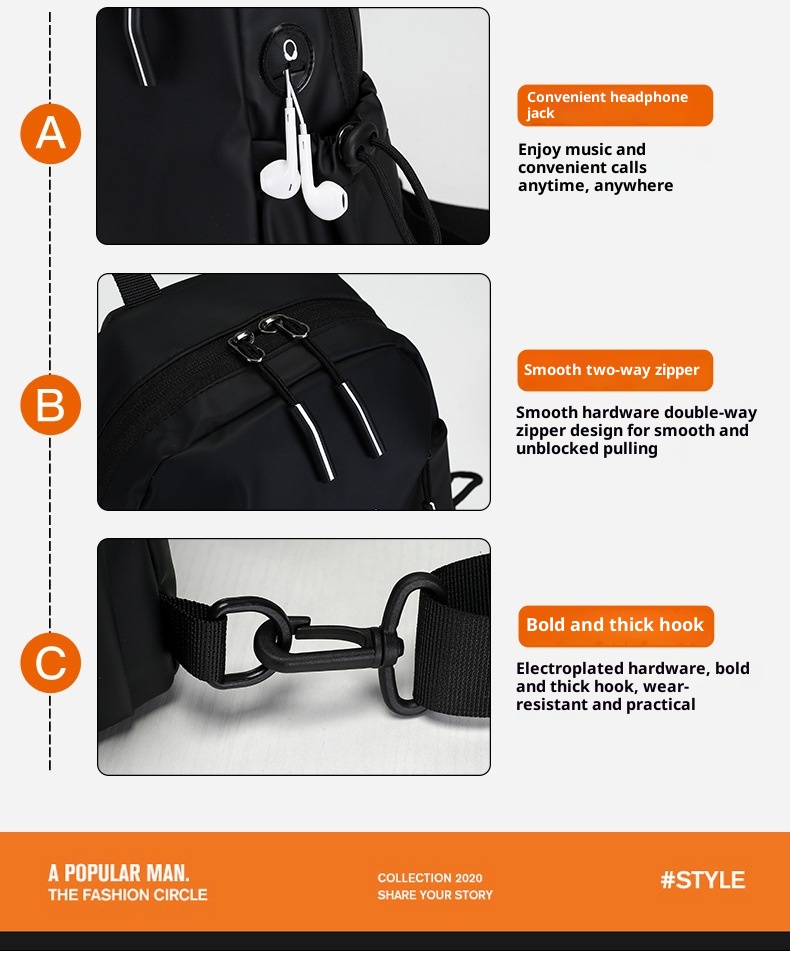 001 Men's Chest New Single Shoulder Large Capacity Crossbody High-end Trendy Waist Water-resistant Cycling Bag Wholesale_voghion.com