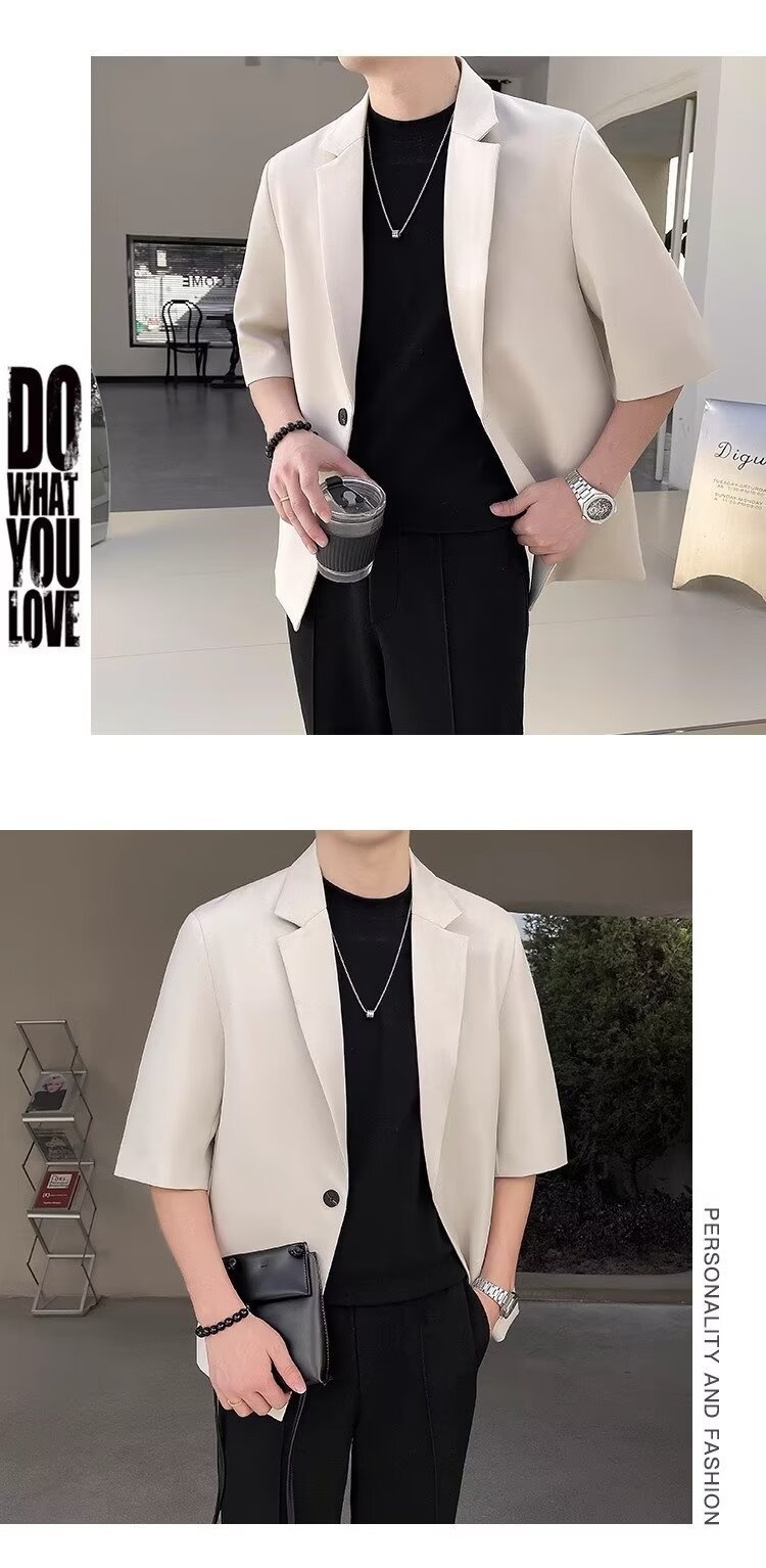Completo estivo da uomo a maniche corte, slim fit, casual, alla moda, con maniche a sette quarti, piccolo blazer coreano_voghion.com