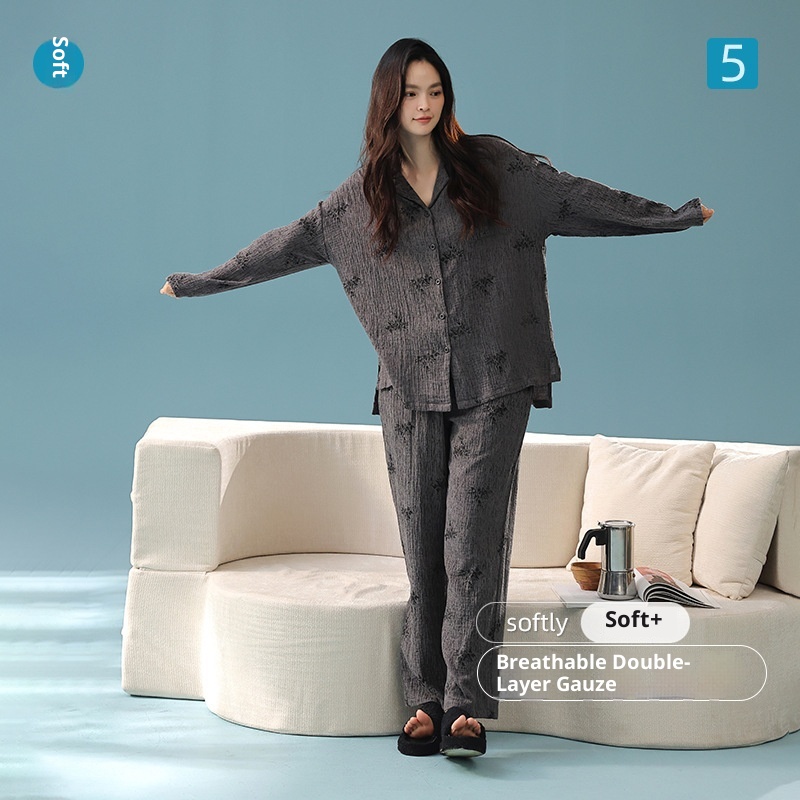 ChicShe Babyweicher, doppellagiger Baumwoll-Langarmpyjama aus reiner Baumwolle (Klasse A) – Damen-Herbst-Set für höchsten Wohnkomfort_voghion.com