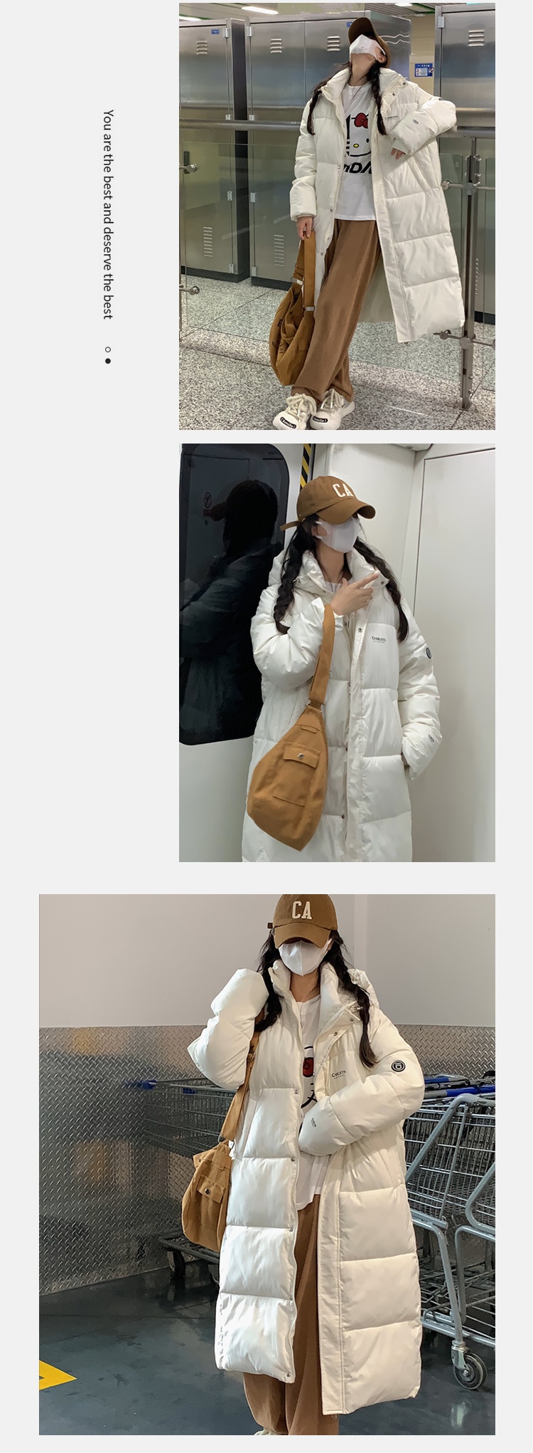 Doudoune longue ChicShe en coton pour femme, arrivant au-dessus du genou, extra longue, collection hiver 2023, manteau épais et ample pour couple_voghion.com