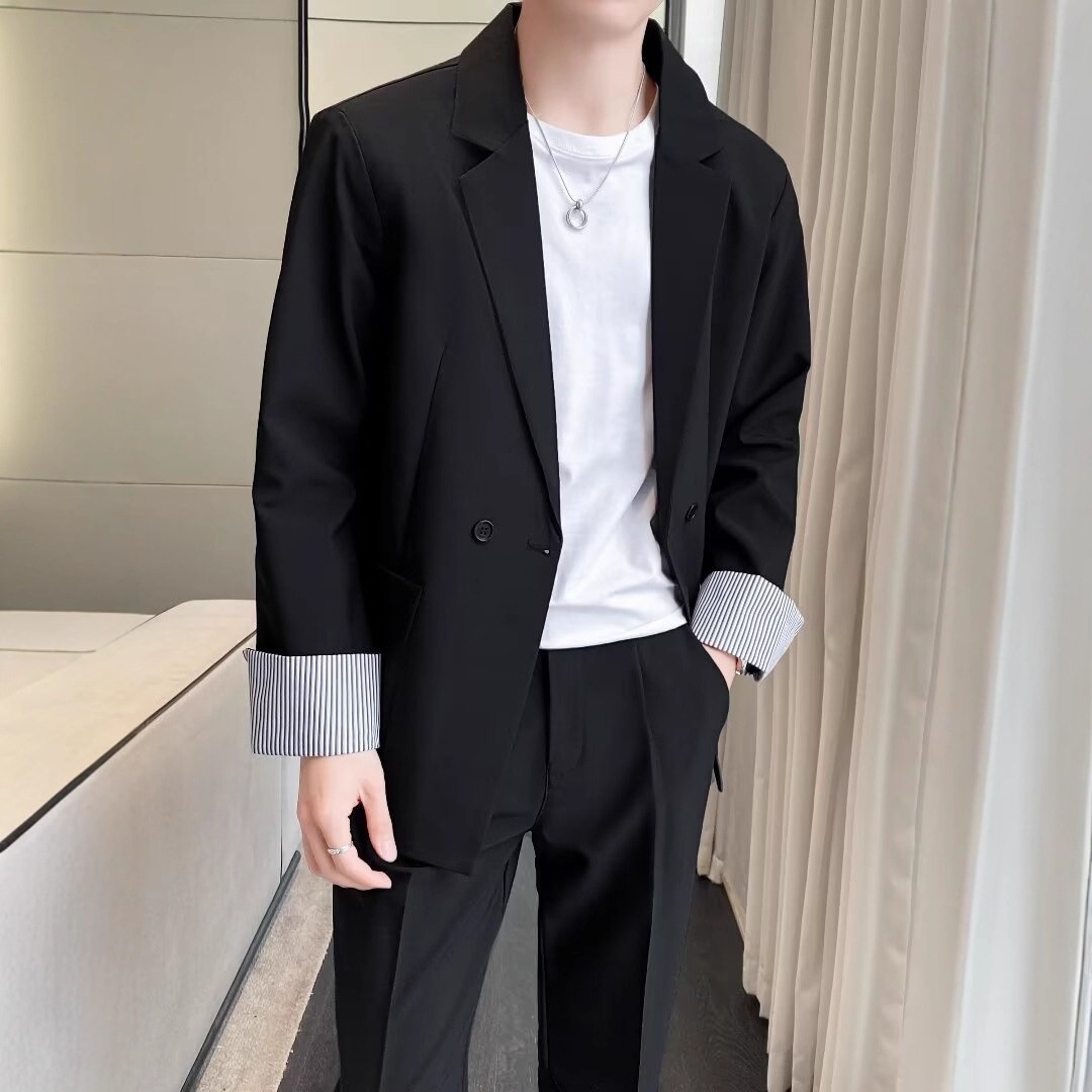 Vestito da uomo primavera autunno, abito casual chiaro e bello, top versatile in tinta unita, alla moda e ampio_voghion.com