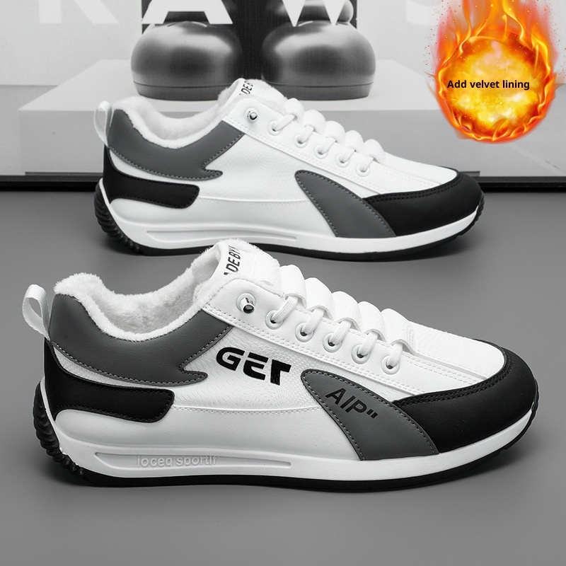 ActiveGo Cotton Autumn Winter Fleece Lined Warm Cold-Resistant Snow Boots Men's Sports Casual Thick-Soled White Trendy Shoes_voghion.com