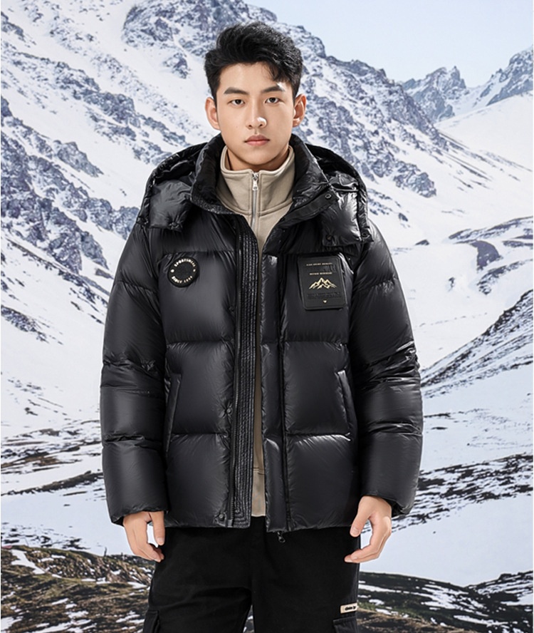 ChicShe Minus 40 Grad Nordosten Schwarz Gold Paar Daunenjacke Unisex Warm Kapuze Extrem Kalt Lang und Kurz Modischer Mantel_voghion.com