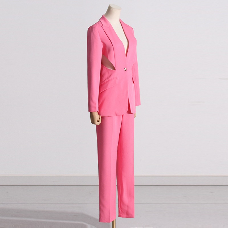 GraceChic GraceChic 2025 Autumn New Fashion High-End Two-Piece Set For Women V-Neck Hollow Out Blazer Wide-Leg Pants Suit Women's Clothing_voghion.com
