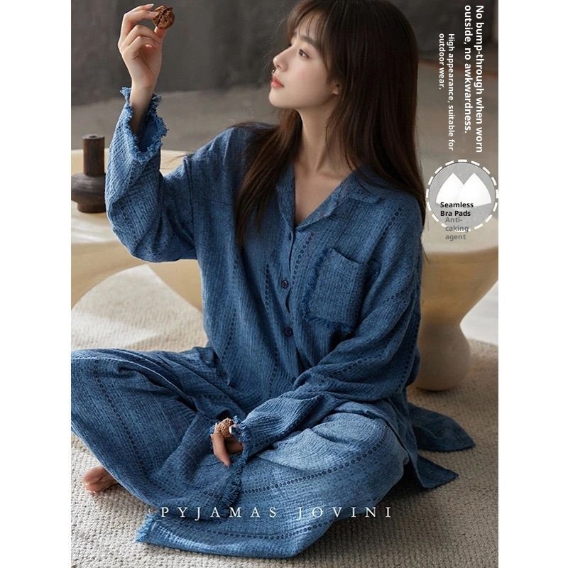 ChicShe Women's Pajamas Spring And Autumn Long Sleeve High-end Gauze Old Money Style With Chest Pads Wearable Fashion Homewear_voghion.com