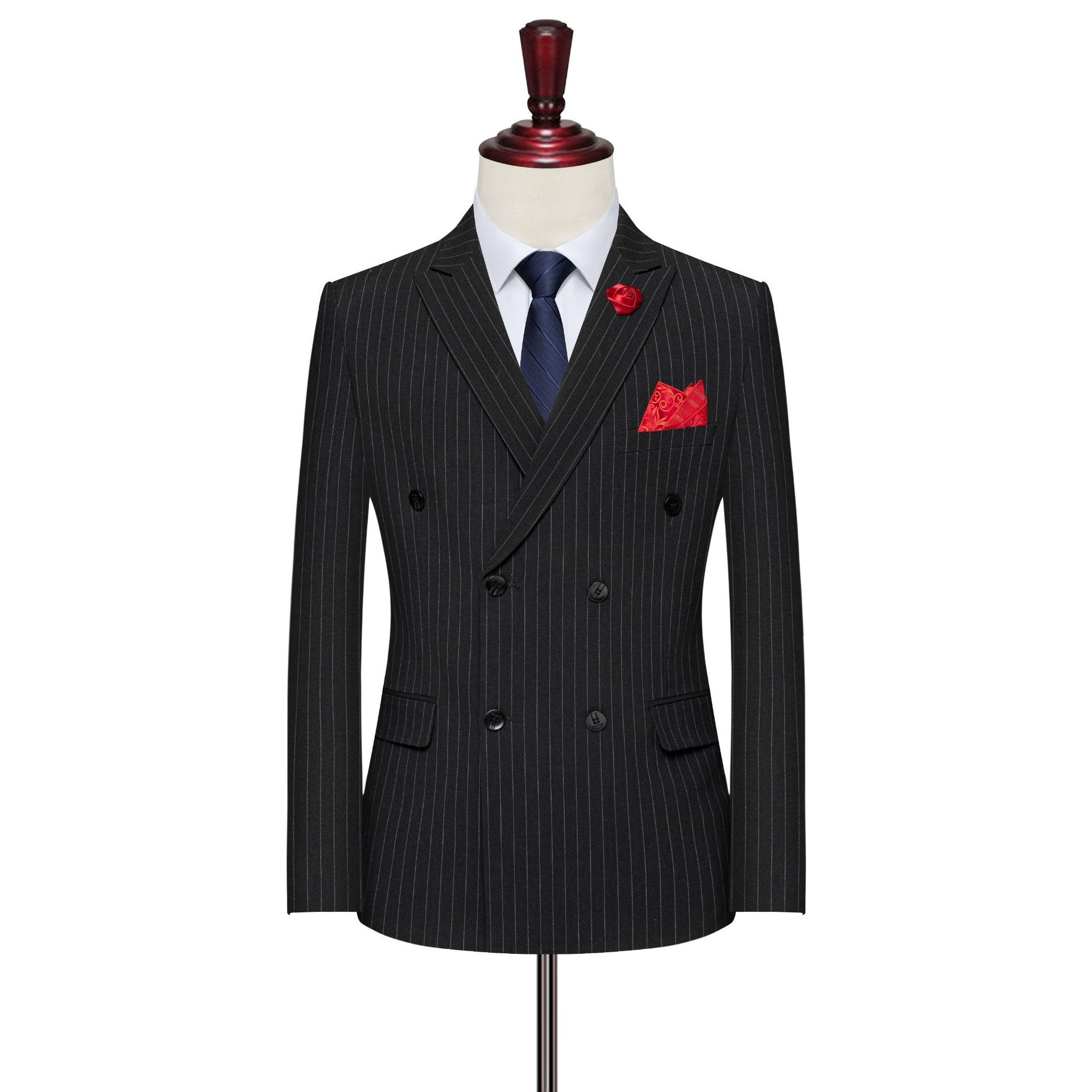 boy Double-Breasted Striped Stretch Set For Men Loose Fit Plus Size Wedding Suit_voghion.com