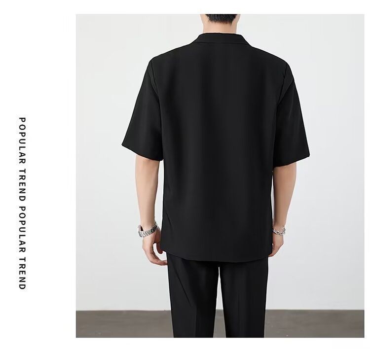 ragazzo Xia Pi Shuai Ice Silk Sottile Corto Uomo Moda Completo Due Pezzi Set Manica Cinque Quarti Casual_voghion.com