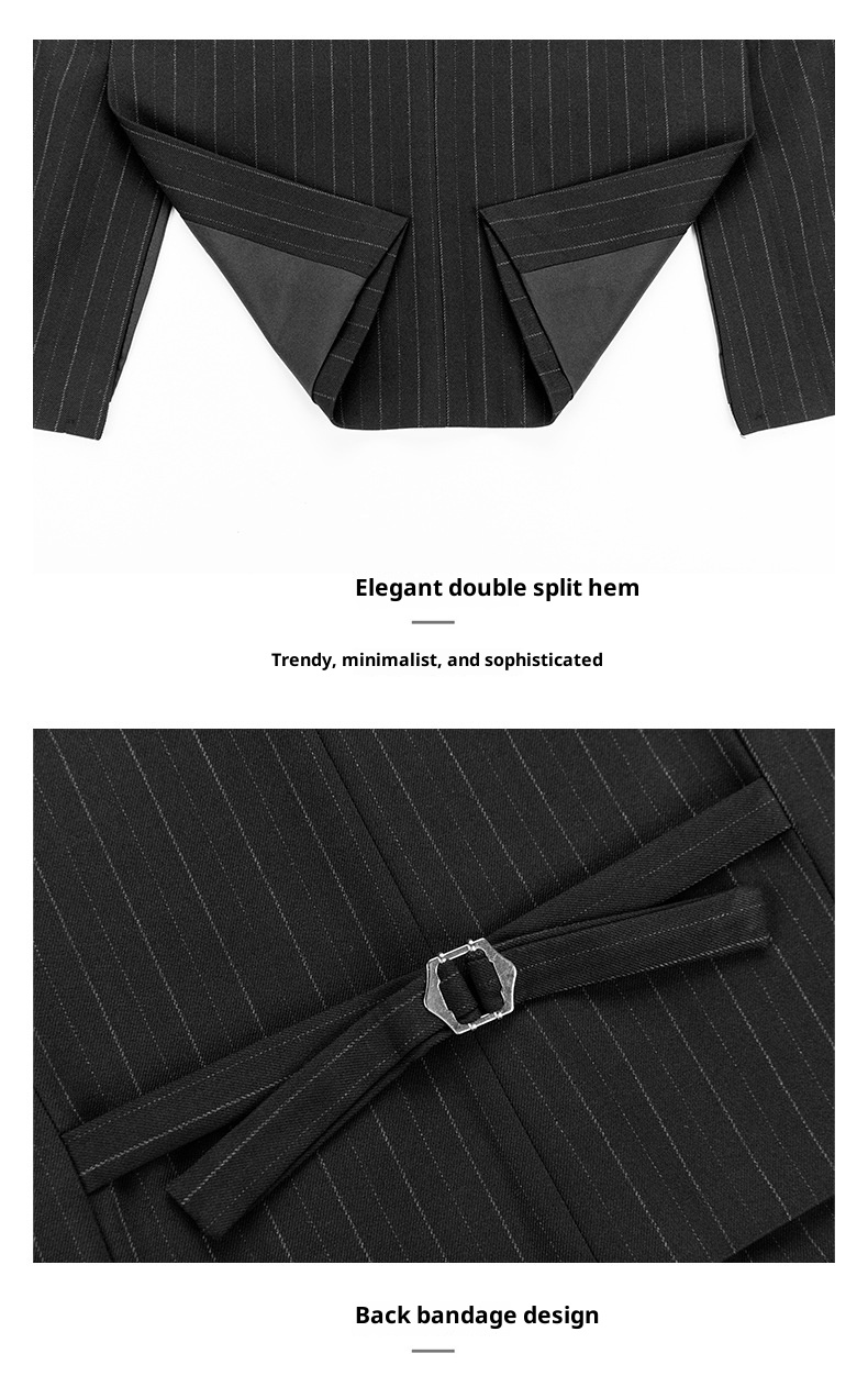 Jongen High-End Koffiekleurige Gestreepte Set Voor Heren Met Split En Dubbelrijs Zwart Zakelijk Pak Bruidegom Trouwoutfit_voghion.com