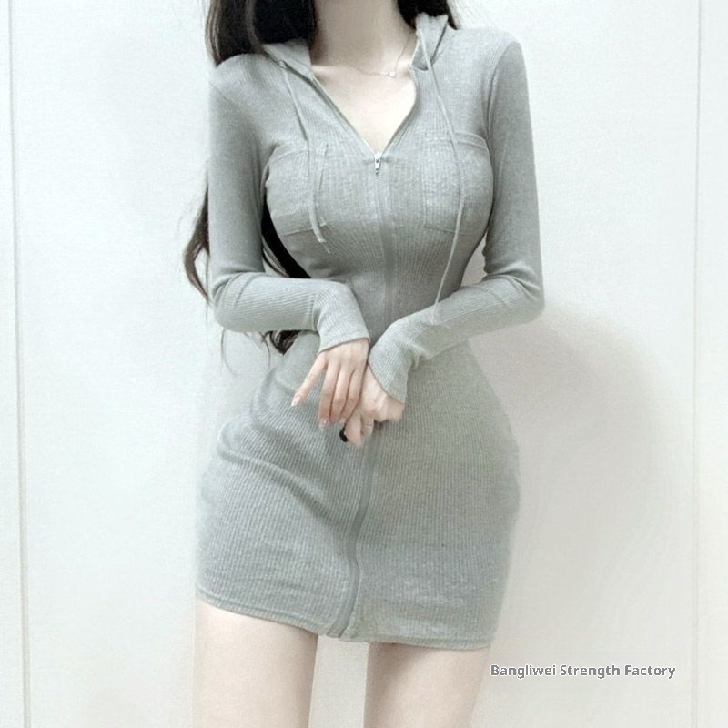 Robe moulante à manches longues et jupe courte GraceChic Pure Desire, grande taille automne-hiver, style coréen élégant et amincissant, taille 150 kg._voghion.com