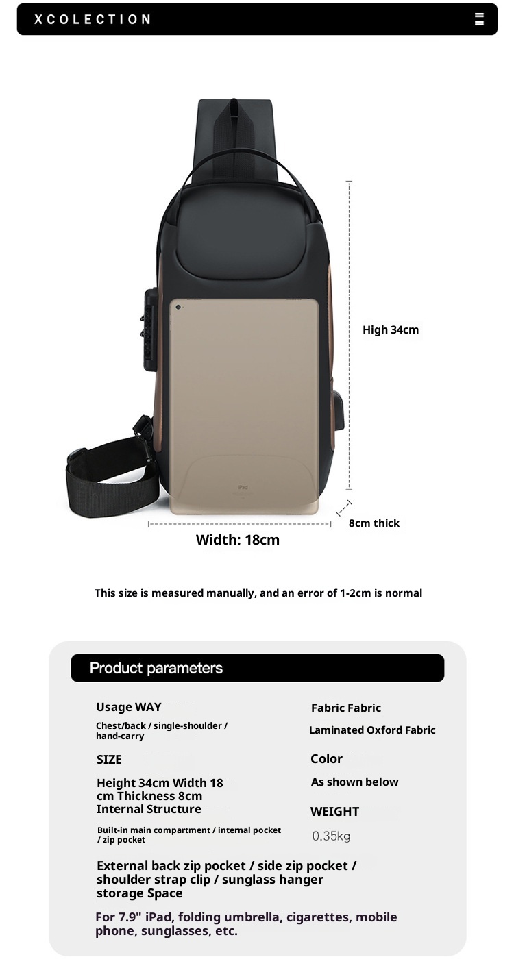 001 New Cross-Border Sports Leisure Anti-Theft Functional Chest Commuting Large Capacity Single Shoulder Crossbody Bag Men's_voghion.com