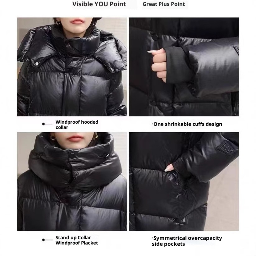 ChicShe Diamond Down Jacket With Graphene Heating Warrior Black Gold Long Cotton Coat Thickened European Goods Export_voghion.com