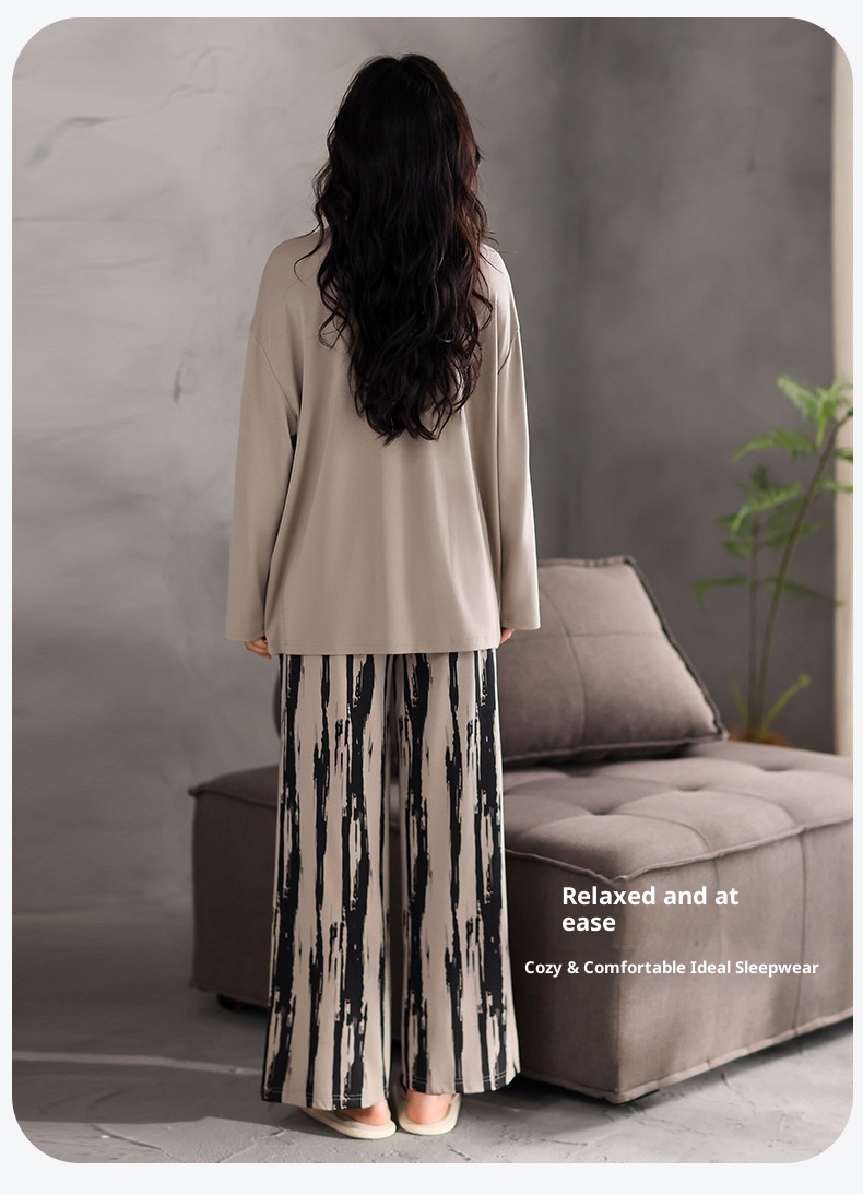 ChicShe Women's Cotton Long Sleeve Round Neck Pullover Simple Casual New Home Wear Set With Built-in Chest Pads For Spring And_voghion.com