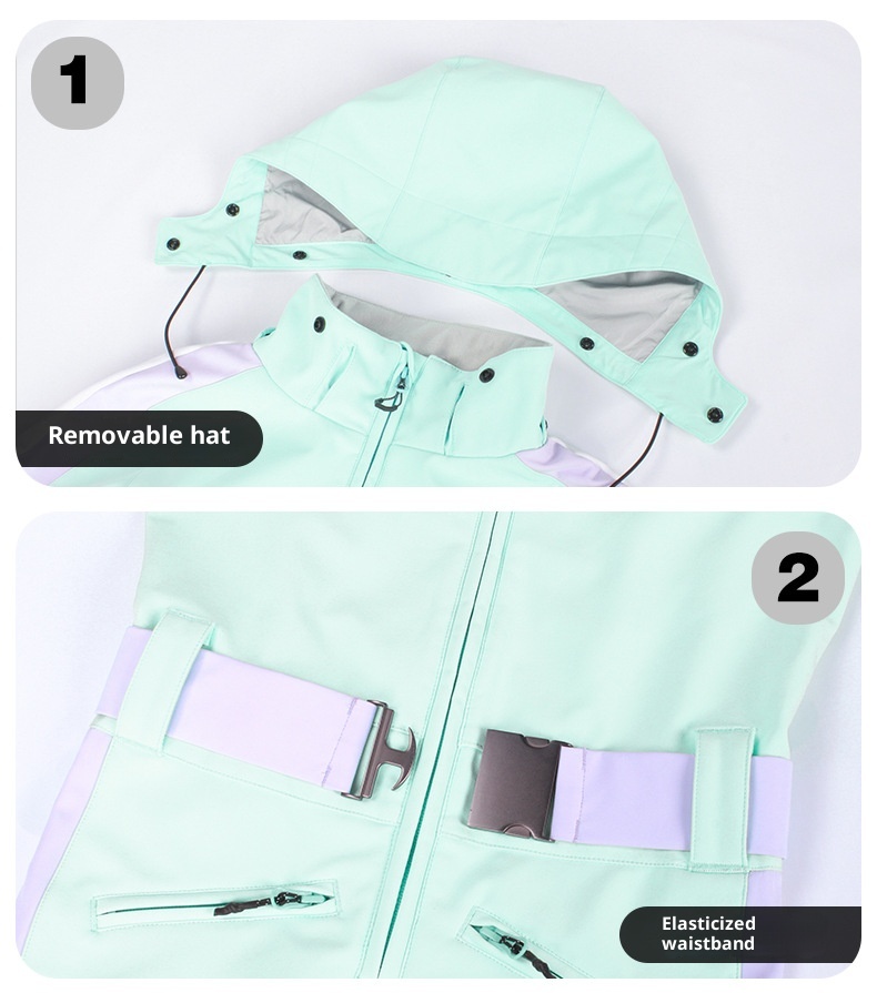 001 GsouSnow Conjunto de esquí de una pieza, estilo coreano, corte ajustado, impermeable, cortavientos, transpirable y cálido. Ideal para mujer._voghion.com