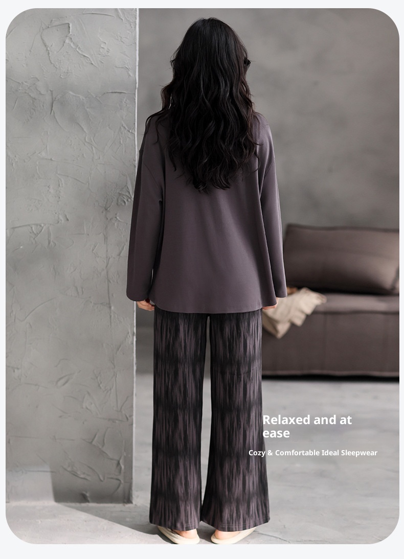 ChicShe Women's Cotton Long Sleeve Round Neck Pullover Simple Casual New Home Wear Set With Built-in Chest Pads For Spring And_voghion.com